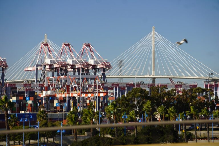 Guindastes E Ponte Suspensa Em Um Porto Movimentado TymkFBk8dpw